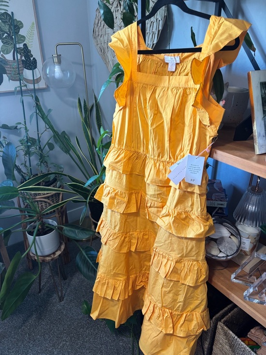 Rachel Parcell Tiered Cotton Poplin Ruffle Sleeve Midi Dress | Size 12 - Picture 4 of 6